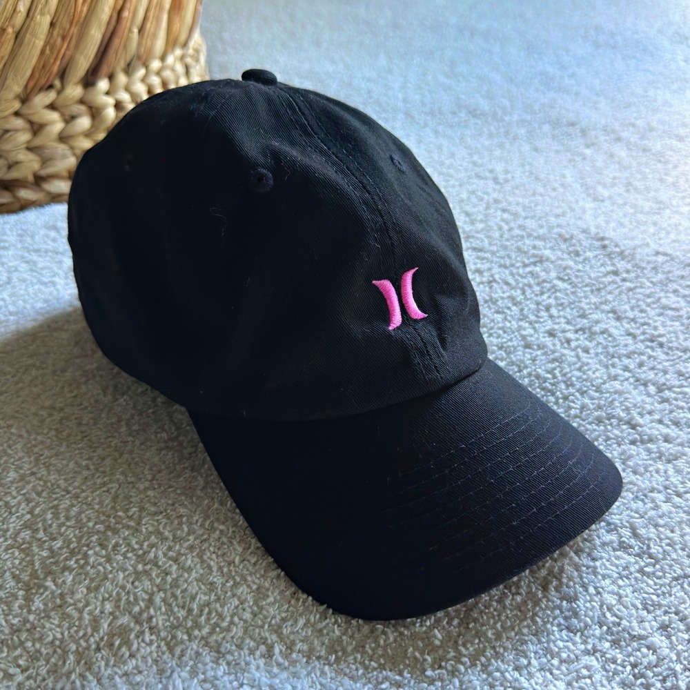 Hurley Black Snapback Hat Pink Logo Adjustable Baseball Cap Streetwear